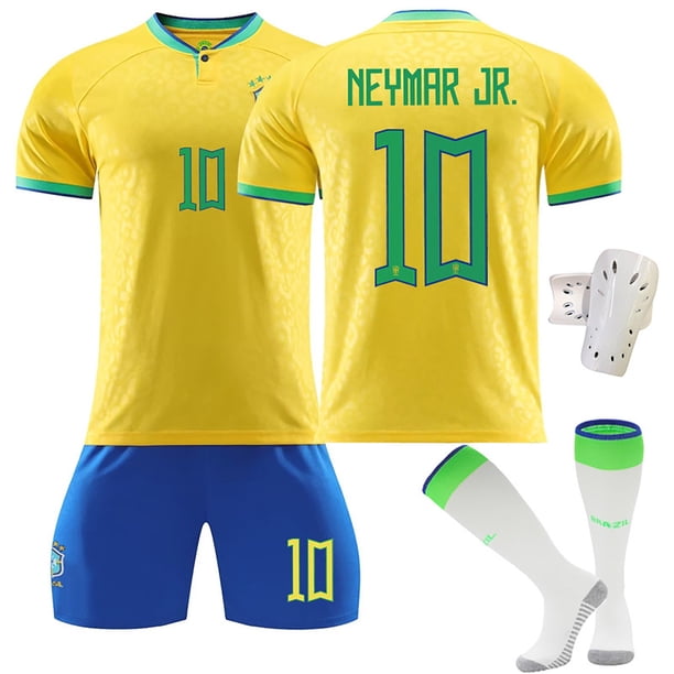 Surgei 2223 Brasil Camisetas de fútbol, Brasil Estadio de casa Número #10 Neymar Jr. Impreso Manga Corta Tops Calcetines Camisetas de fútbol de 4 piezas, Camisetas de fútbol de Brasil para Niño, 20