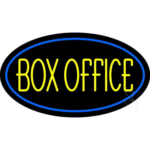 Yellow Box Office LED Neon Sign 20" Tall x 37" Wide - inches Black Square Cut Acrylic Backing, with Dimmer - Premium built indoor Sign for Storefront, Store interior, Café, Events, Cinema.