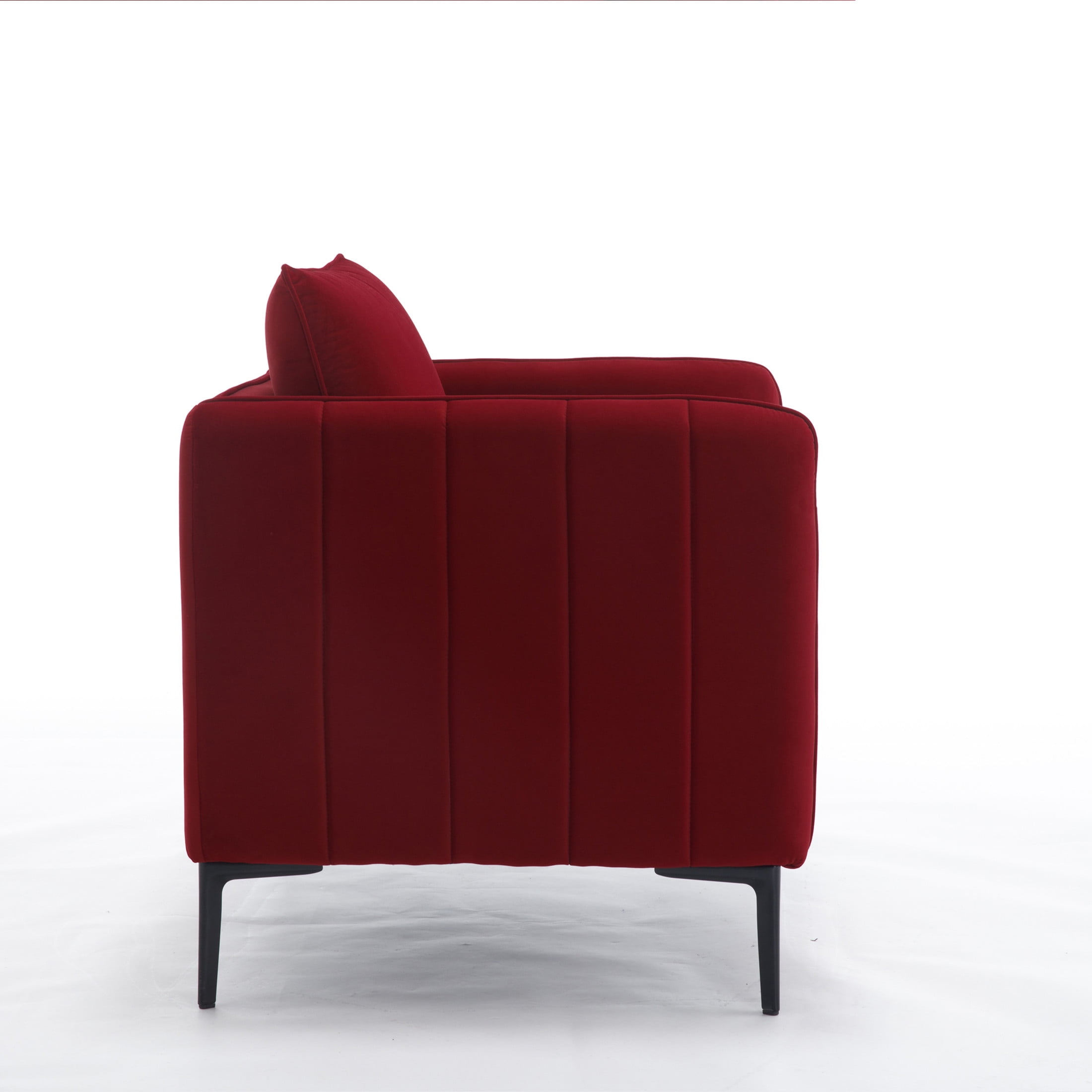 Noble House Mid-Century Modern Velvet Upholstered Accent Chair with Pillow, Metal Legs, Wine Red