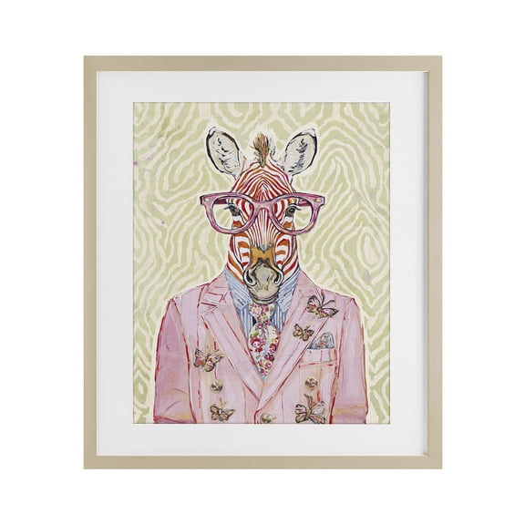 Stupell Industries Eclectic Pink Zebra over Green Birch Framed Print Under Glass, 13 x 16, by Svetlana Aleynikova