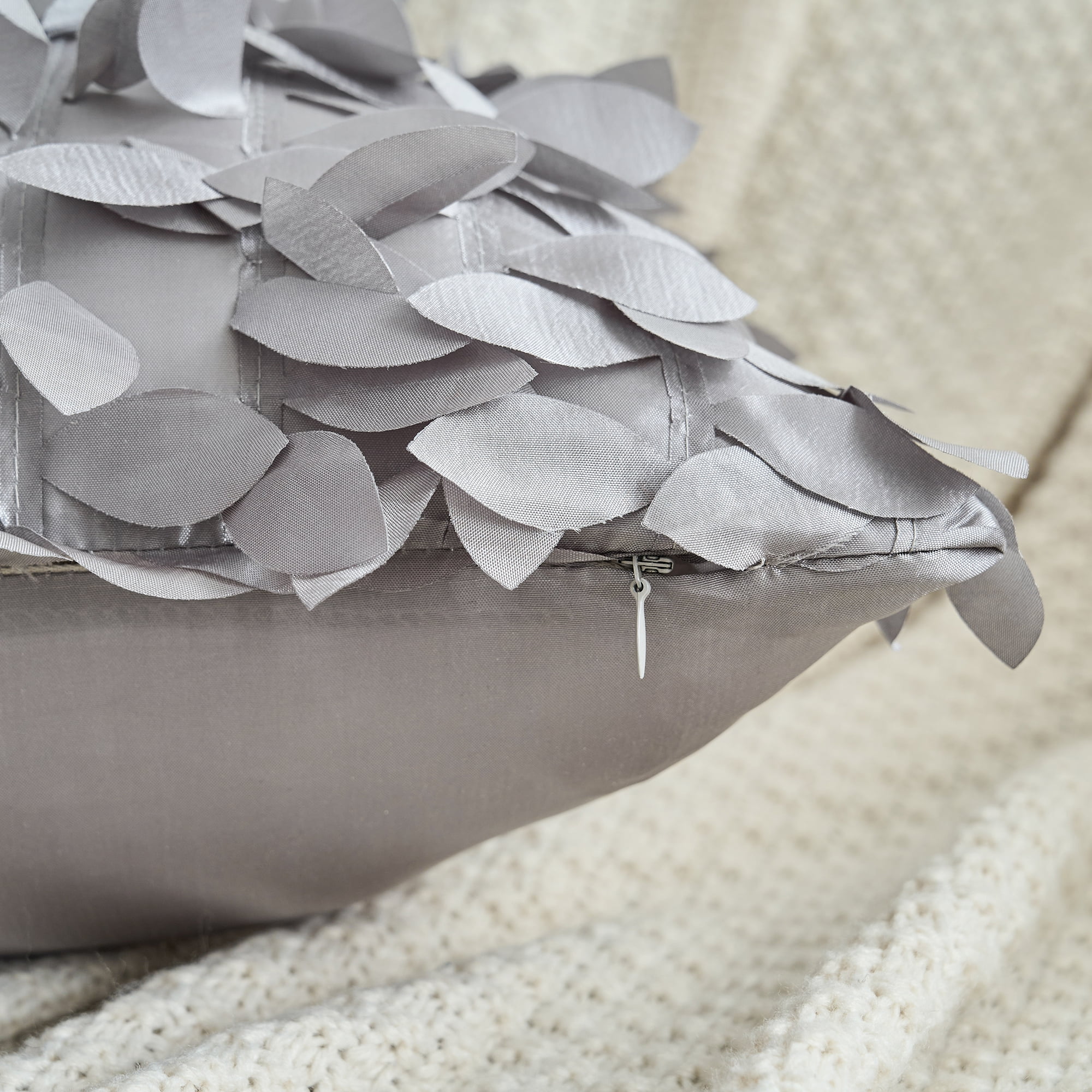 Unique Bargains Sequins Leaf 3D Throw Pillow Cover Pack of 4 Solid Color Cushion Covers Grey 18" x 18"