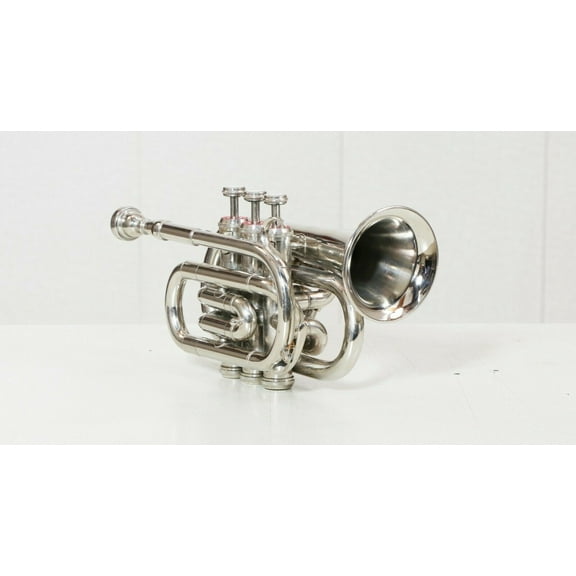 GREAT SAI MUSICAL POCKET TRUMPET Bb PITCH NICKEL PLATED WITH FREE HARD CASE MP