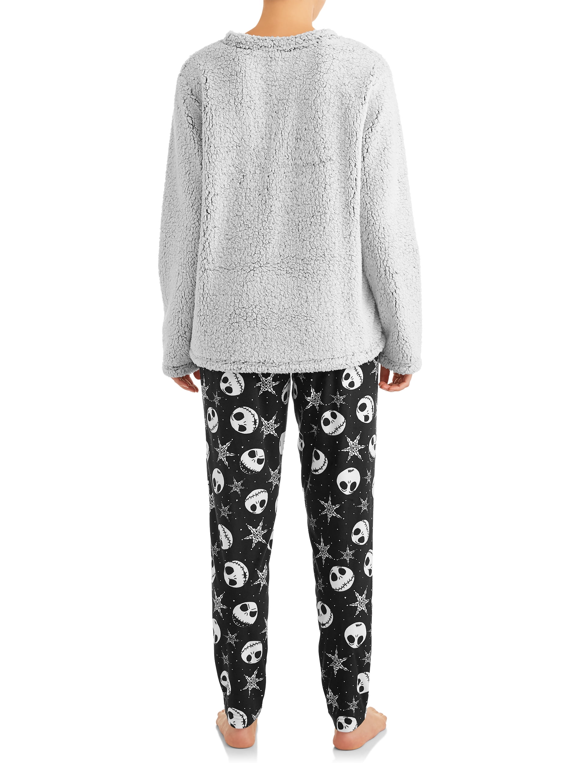 Ladies Pale Grey Furry Panda Eyes Soft Fleece Lounge Pyjamas In Sizes 8-18