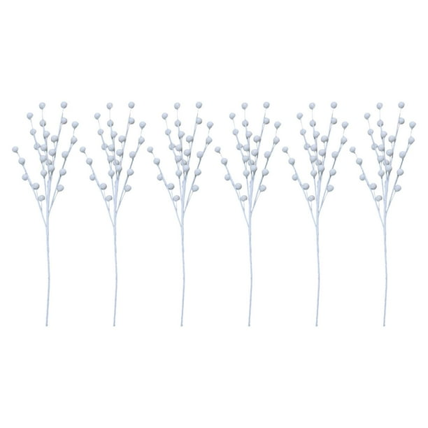 6 ramas de bayas artificiales para manualidades, decoración de jarrones, bayas blanco