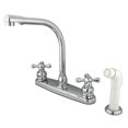 thumbnail image 2 of Kingston Brass GKB712AX Water Saving Victorian  High Arch Kitchen Faucet with Cross Handles and Sprayer, Polished Brass, 2 of 7