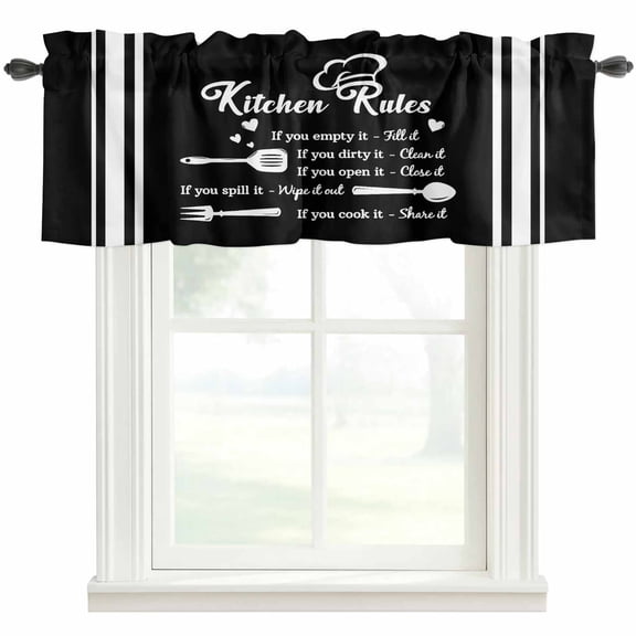 Kitchen Rules Window Valance Curtain Spoon Fork Rod Pocket Short Curtain for Living Room, Bedroom & Kitchen Window Decor 54x18in