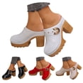 thumbnail image 1 of Dakaela Mules à Talons Épais pour Femmes, Bout Rond Fermé, Sandales à Plateforme à Enfiler, Sabots Confortables Décontractés pour Robe, Chaussures 3,74 Po Beige 9, 1 of 8