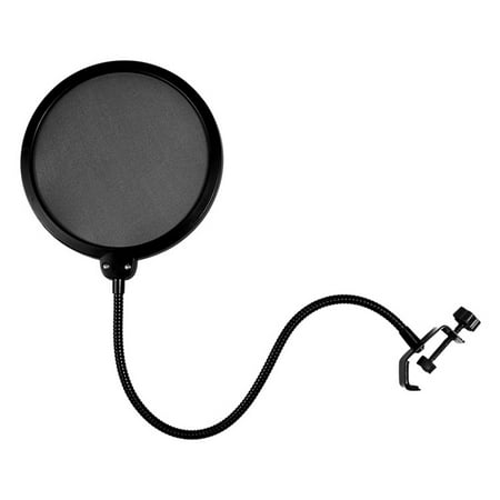 Microphone Wind Screen Pop Filter Round Shape Mic Wind Mask Shield Screen Double-layer Cloth Mesh with Metal Stand Clip for Broadcasting Recording Vocal