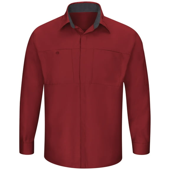 Workwear Outfitters Men's Long Sleeve Perform Plus Shop Shirt w/ Oilblok Tech Red/Charcoal, 4XL