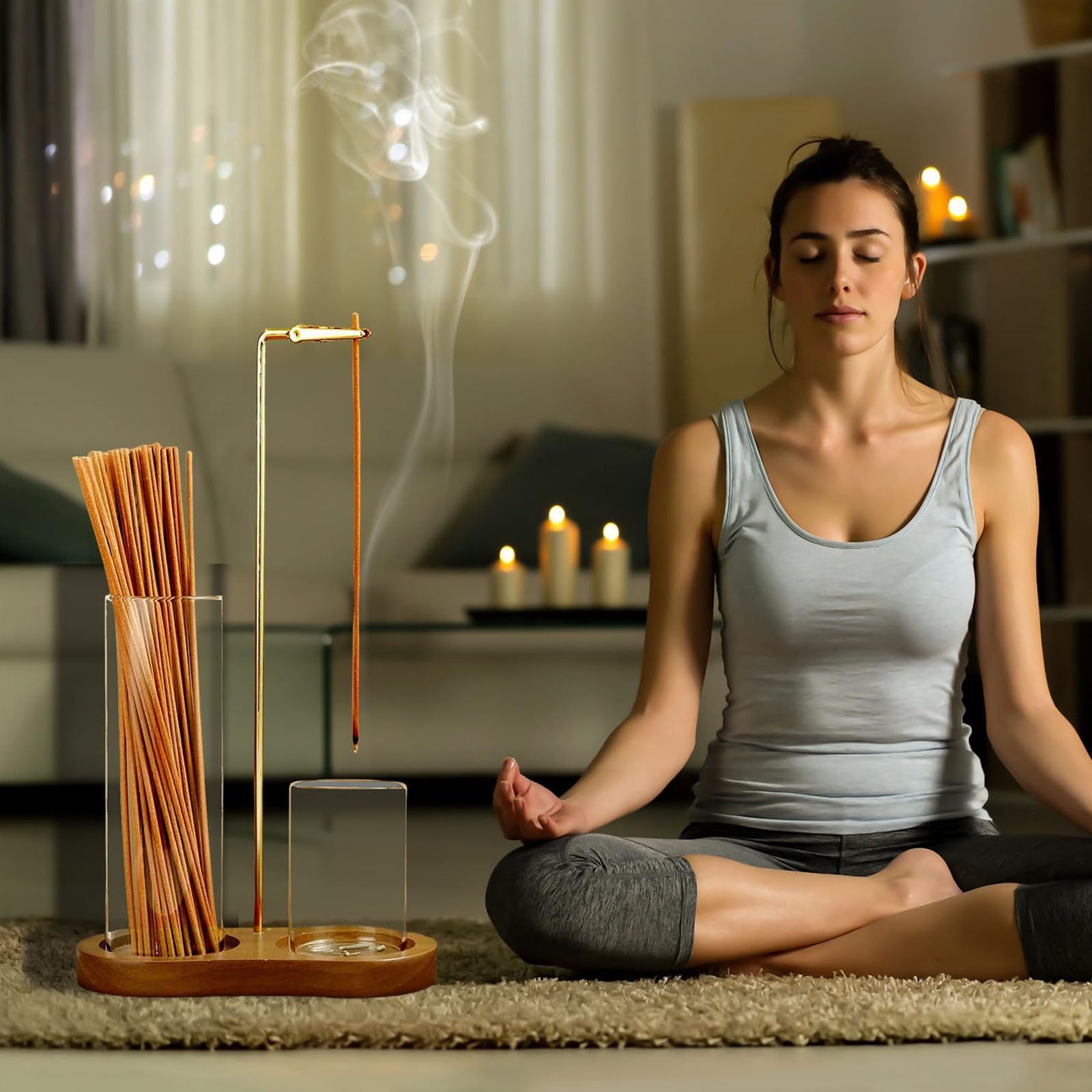Glass ashes catcher incenses burners Vertical Anti Ashes Flying Holder with Glass Cup for Relaxation