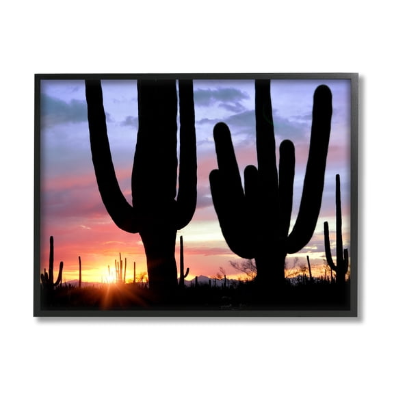 Stupell Industries Desert Cactus Sunset Silhouettes Landscape Photography Black Framed Art Print Wall Art