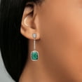 thumbnail image 3 of Gem Stone King 925 Sterling Silver Green Nano Emerald and White Zirconia Dangle Earrings for Women (4.60 Cttw, 13X9MM Cushion Checkerboard Cut), 3 of 3