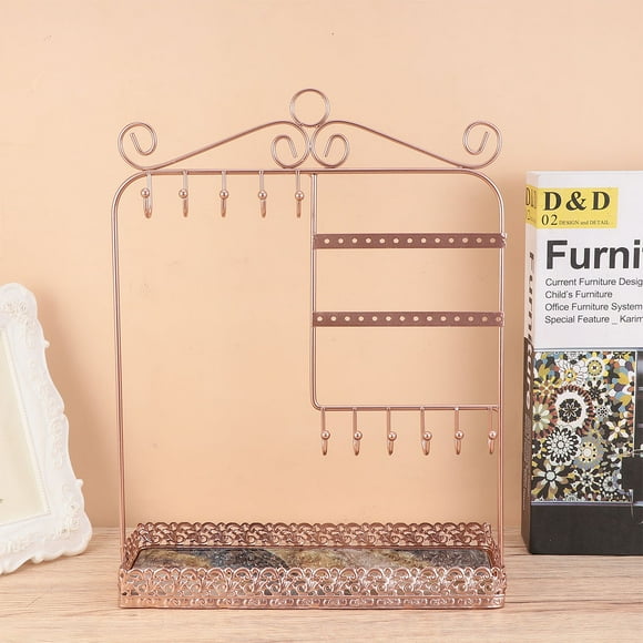 UPGRATOR 1Pc Metal Jewelry Display Stand with Hanging Hooks in Golden Color for Necklaces and Earrings