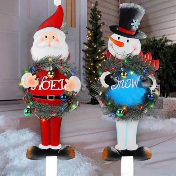TopLLC Christmas Santa Claus Snowman LED Light Christmas Outdoor Decoration Glowing Santa Claus Snowman With Lights Garden Yard Decoration Insert