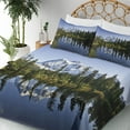 thumbnail image 3 of Ambesonne Mountain Fitted & Top Sheet Set with Shams, Tree and Snowy Nature, Green Blue White, 3 of 5