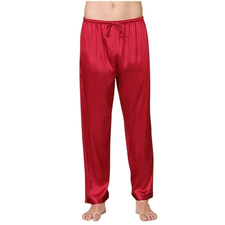

Douhoow Men Pajama Pants Solid Color Loose Sleepwear Bottoms Waist Band Nightwear Trousers