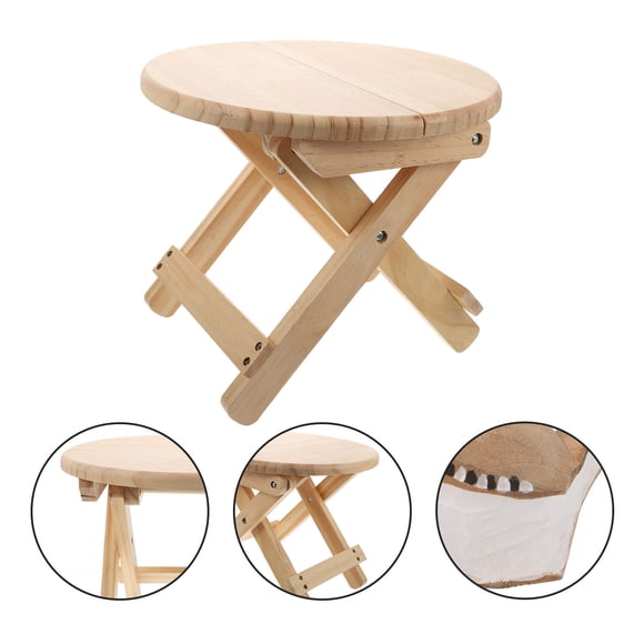 Milisten 1Pcs Folding Step Stool Solid Wood Small Round Stool For Home Use