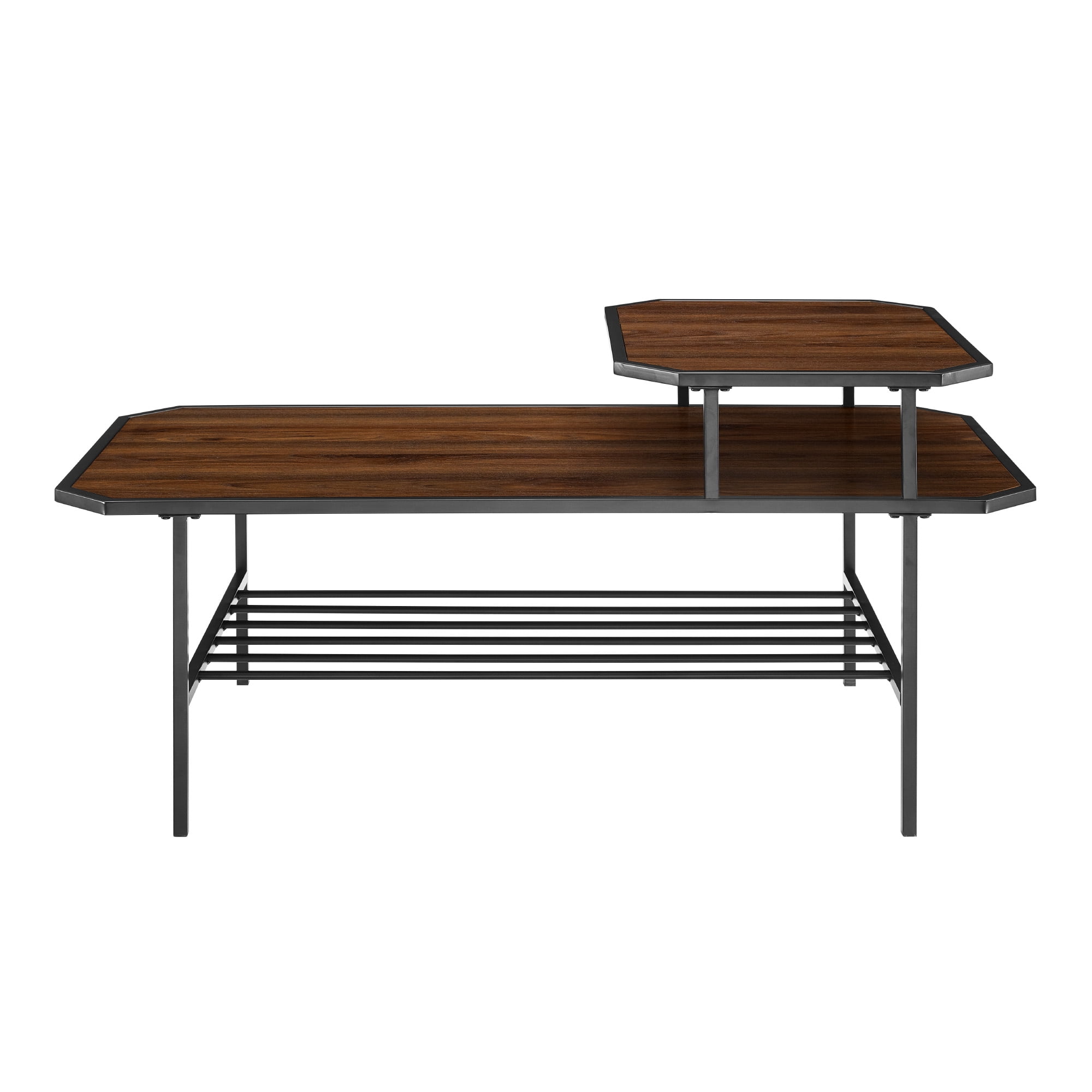 Manor Park Modern Octagon Metal Tiered Coffee Table, Dark walnut/Black