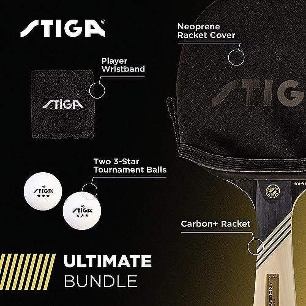 STIGA Carbon+ Bundle Ping Pong Paddle Set  7-ply Extra Light Carbon Fiber Blade  2mm Premium Sponge  Concave Pro Handle  2 3-Star Tournament Balls  Neoprene Racket Cover  Player Wristband