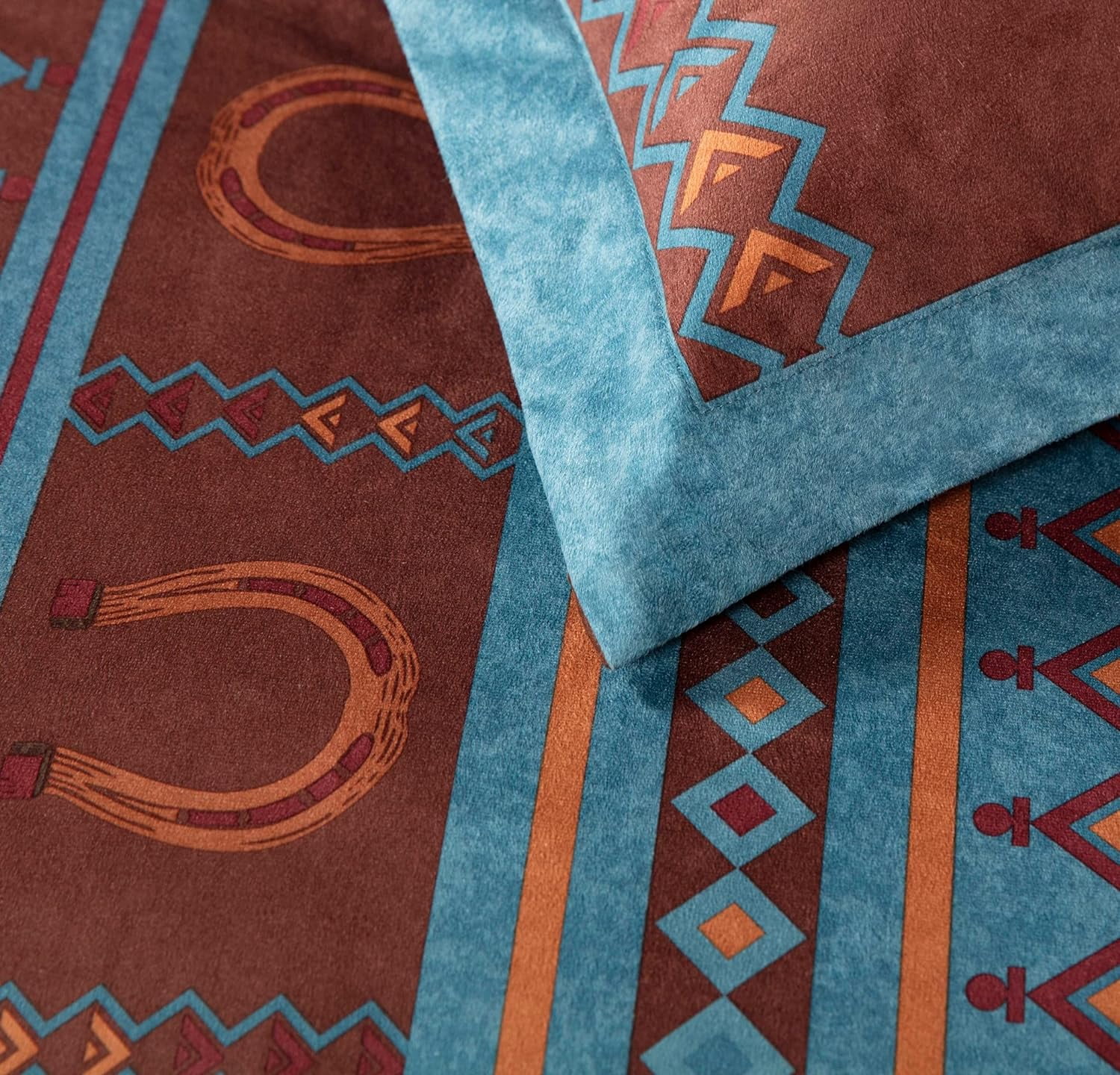 Chezmoi Collection Sedona 7-Piece Southwestern Wild Horses Microsuede Comforter Set, Full, Turquoise Blue