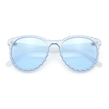 SA106 Womens Ruffled Edge Horn Rim Hipster Fashion Sunglasses Frost Blue - Blue