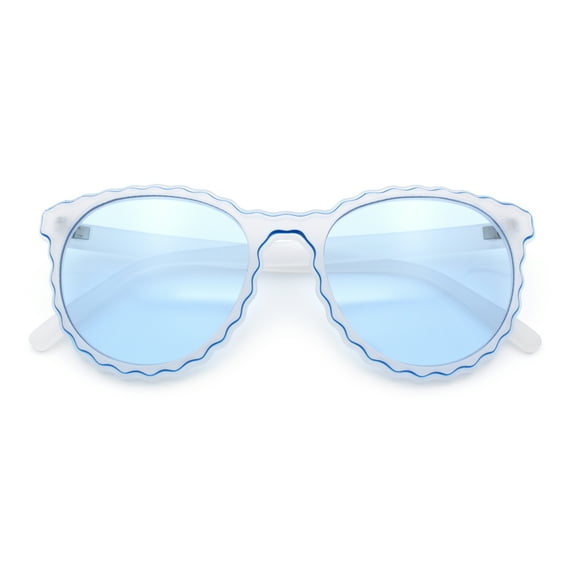 SA106 Womens Ruffled Edge Horn Rim Hipster Fashion Sunglasses Frost Blue - Blue