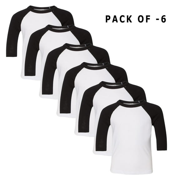 American Apparel Men's T-Shirt CVC Three-Quarter Sleeve | Raglan Shirt 4.6oz, Crew Neck Tee White/ Black, Size-S, Pack of 6