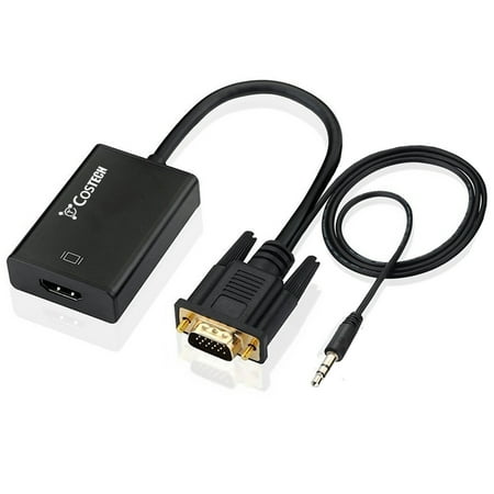 costech vga to hdmi output gold-plated active hd 1080p tv av hdtv video cable converter adapter plug and play with audio for monitors, displayers, laptop, desktop (Best Way To Play Mkv On Tv)