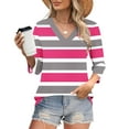 thumbnail image 2 of CLOISE 3/4 Sleeve Blouses for Women V Neck Shirt Striped Pullover Casual Fall Winter Clothes Black 2XL, 2 of 8