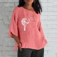thumbnail image 2 of Moda mujer Casual manga tres cuartos cuello redondo algodón Lino impreso sólido Tops blusa Pompotops hfajkhk136600, 2 of 5