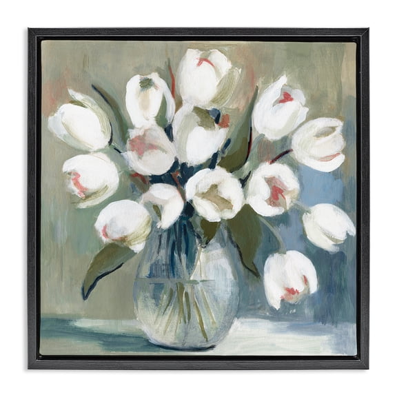 Stupell Industries French Country White Tulip Vase Black Floating Frame Canvas Art, 18 x 18, by Charity Henderson