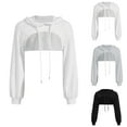 thumbnail image 4 of LEKDFST Women Long Sleeve Cropped Super Crop Top Hoodies Sweatshirt Punk Hop Dance Sexy Rave Cloth Grey M, 4 of 4