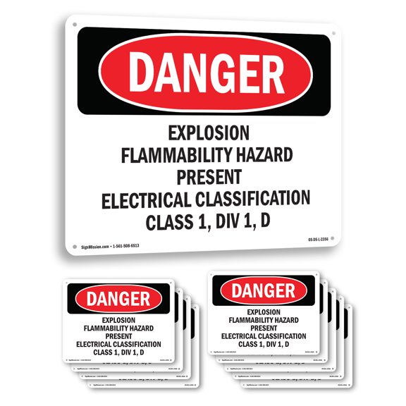 Explosion Flammability Hazard Present Electrical OSHA Danger Aluminum Sign 18 Inch x 12 Inch - 10 Pack