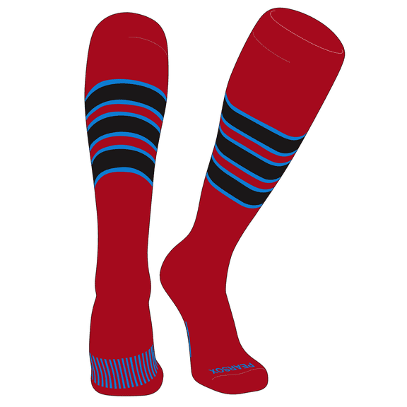 PEAR SOX Striped OTC Baseball, Softball, Football Socks (C) Red, Neon Blue, Black (XS)