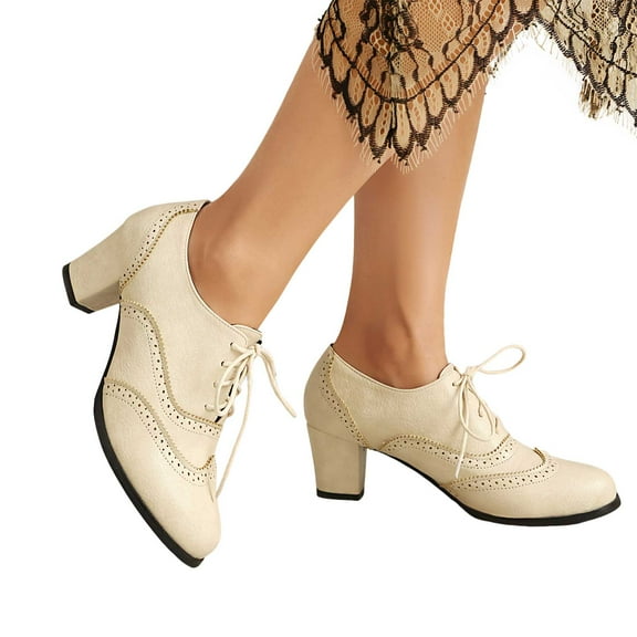 Womens Vintage Dress Shoes Ankle Booties Fall Leather Chunky High Heel Oxfords Short Ballet Flats Short Boots