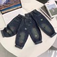 thumbnail image 2 of Edvintorg Jeans for Kids Girls Pants Fashion Cute Sweet Printed Elastic Waist Casual Denim Pants Trousers with Pocket 8Months-6Years Clothes for Children Girls, 2 of 3