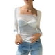 thumbnail image 3 of Txlixc Blusa de oveja de primavera y otoño femenina camisa plisada ajustada de manga larga blanca y cuello cuadrado Txlixc moda, 3 of 6