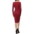 thumbnail image 3 of INSPIRE CHIC Women's Midi Drawstring Ruched Front Square Neck Long Sleeve Knit Bodycon Dress Burgundy M, 3 of 5