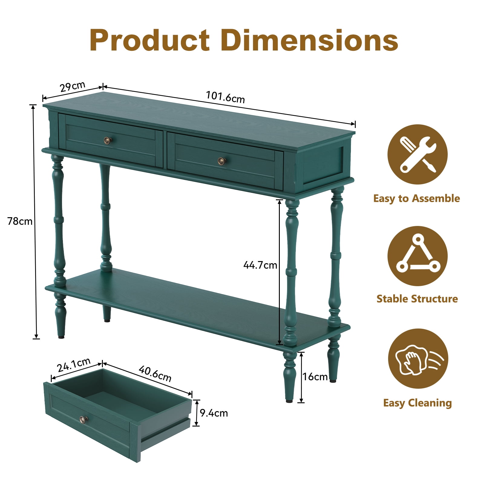 CBJCBJ40"Vintage Minimal Assembly Console Table with 2 Storage Drawers,Suitable for Living Room,Green