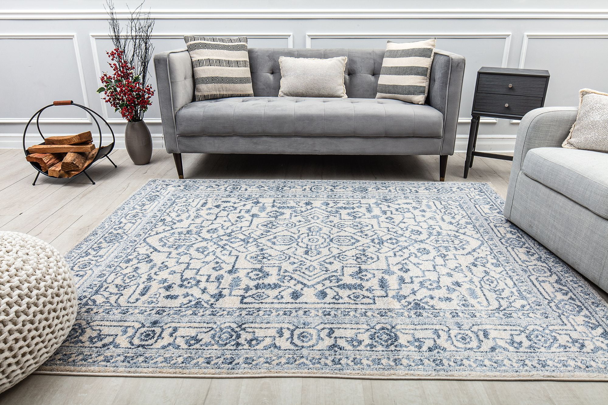 Mason Brooks Lexa NS70A Dusky Blue Tribal Vintage Ivory Area Rug, 8'0"X10'0"