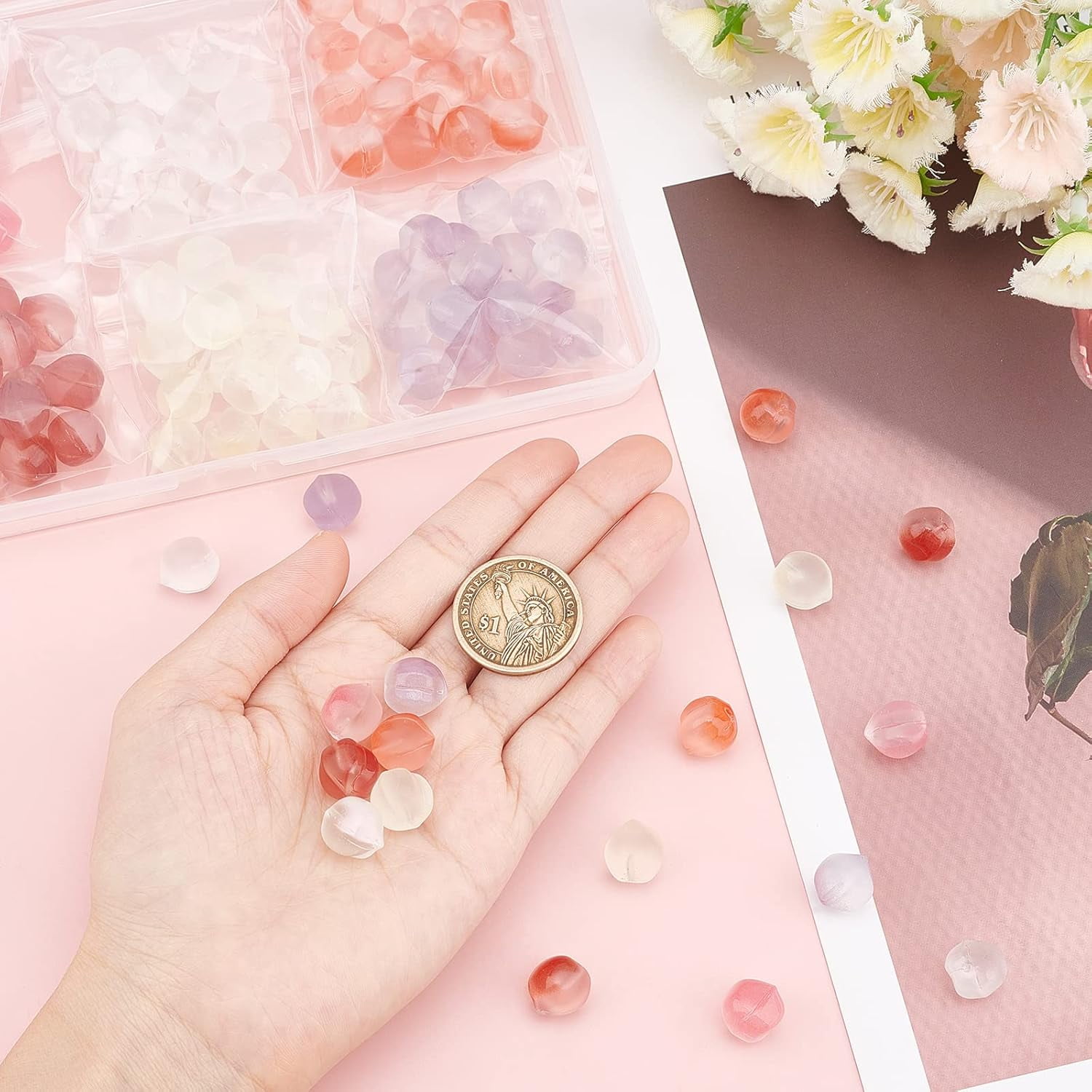 120Pcs Glass Beads Half Drilled 6 Colors Peach Shape Glass Pendants Beads Loose Spacer Beads for DIY Earring Necklace Jewelry Crafts Making Hole: 1.2mm
