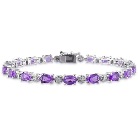 Tangelo 7-1/5 Carat T.G.W. Amethyst and Diamond-Accent Sterling Silver Tennis Bracelet, 7
