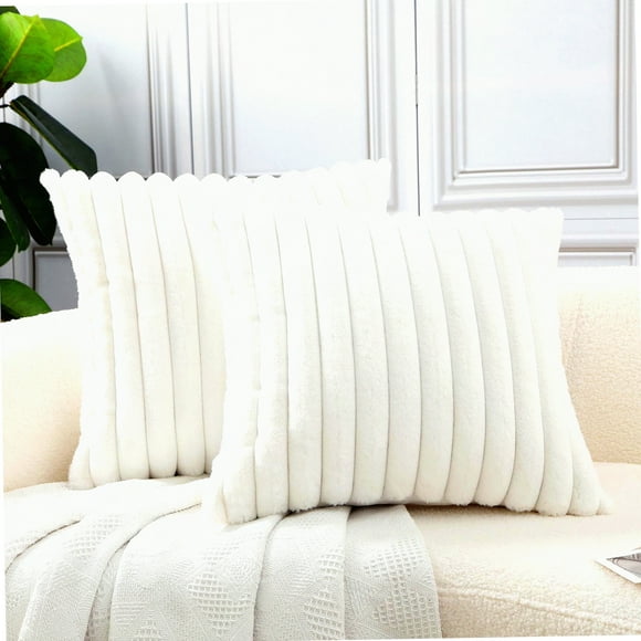 Housses de Coussin Décoratives 18x18 - Coussin Décoratif Rayé Confortable pour Salon, Canapé, Sofa, Chambre - Housses de Coussin en Peluche Douce