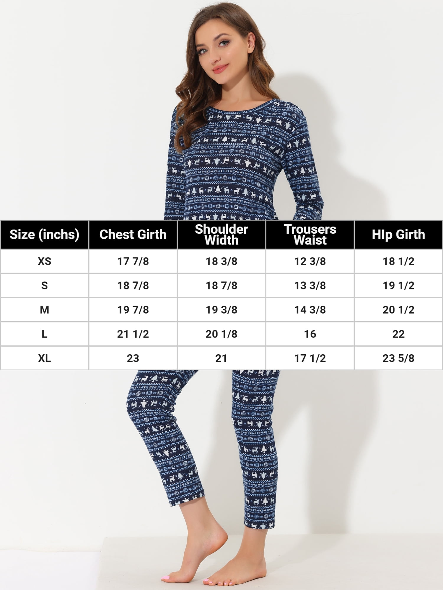 Unique Bargains Women's Pajama Soft Round Neck Nightwear Elk Lounge Sleepwear Sets