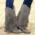 thumbnail image 3 of Mostsola Suede Cowboy Boots for Women Pull on Western Fringe Heel Wide Mid Calf Boots, 3 of 9