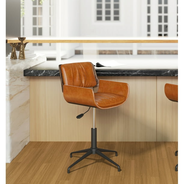 Art Leon Mid Century Modern Bar Stools Swivel Faux Leather Counter