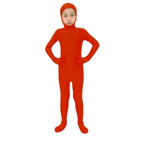 Breezora Big Kids All in One Spandex Jumpsuit Stage Performance Full Cover Zipper Bodysuit Unisex Dance Costume 160 Size Orange