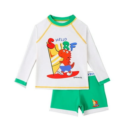 

GYRATEDREAM Boys Two Piece Rash Guard Swimsuits Long Sleeve Rash Guard and Swim Trunks Outfit Set Toddler to Little Kid Size 4-5 Years