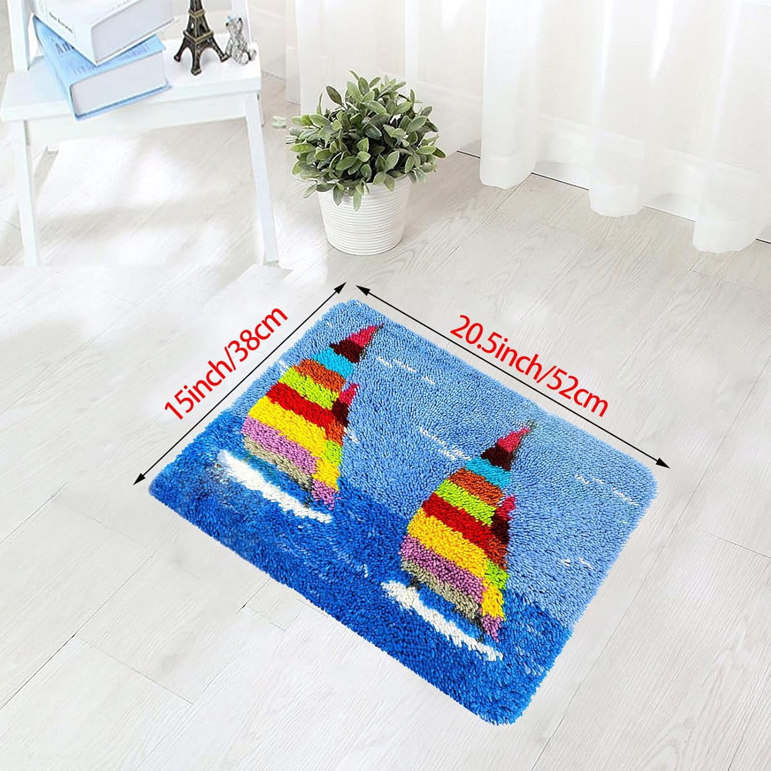 Latch Hook Kits Rug, 3D Pattern Canvas Crochet Needlework Crafts Floor DIY Latch Kits for Adults/Kids(Smooth Sailing, 62*42CM)