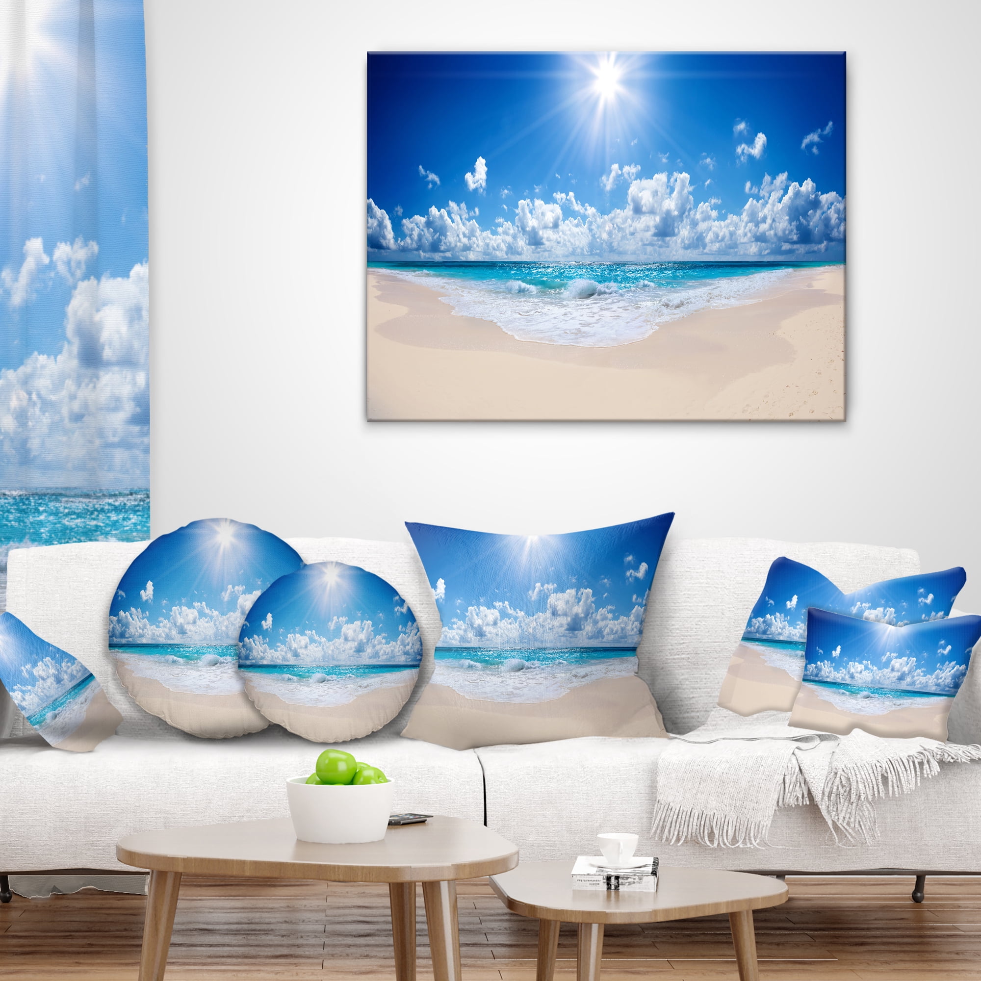 Designart Beautiful Tropical Beach Panorama - Modern Seashore Throw Pillow - 12x20